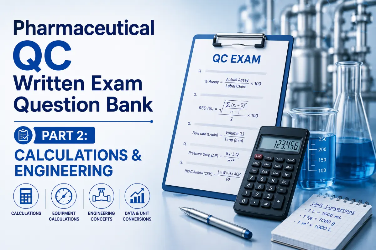 Pharmaceutical QC Written Exam Question Bank – Part 2: Calculations & Engineering